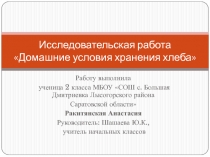 Исследовательская работа Домашние условия хранения хлеба