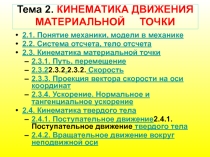 Презентация по физике на тему КИНЕМАТИКА ДВИЖЕНИЯ МАТЕРИАЛЬНОЙ ТОЧКИ