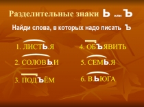 Презентация Тест по русскому языку. Разделительные ъ и ь знаки