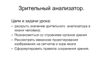 Презентация по биологии .Тема :Зрительный анализатор