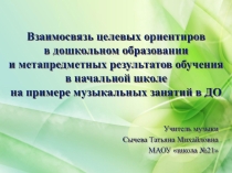 Презентация Взаимосвязь целевых ориентиров в дошкольном образовании и метапредметных результатов обучения в начальной школе