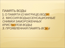 О ПАМЯТИ (О МАТРИЦЕ) ВОДЫ.