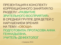 Презентация к конспекту коррекционного занятия по разделу: Развитие зрительного восприятия в средней группе для детей с нарушением зрения на тему: Овощи