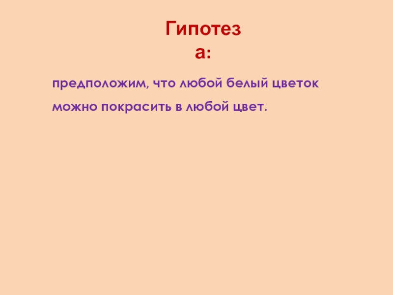 Презентация к исследовательской работе Сказочный букетик ( 1 класс) Гипотеза:предположим, что любой белый цветок можно покрасить в любой цвет. Гипотеза:предположим, что любой белый цветок можно покрасить в любой цвет.
