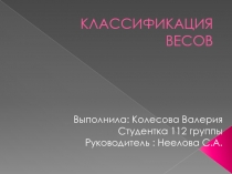 Материал по Техническому оснащению торговых предприятий Классификация весов