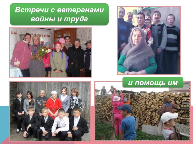 Презентация Школьный музей как катализатор поисково-исследовательской деятельности учащихся Встречи с ветеранами войны и трудаи помощь им Встречи с ветеранами войны и трудаи помощь им