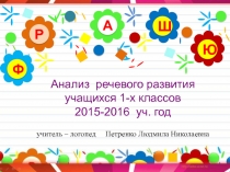 ПрезентацияАнализ речевого развития учащихся 1 классов 20015-2016 учебный год