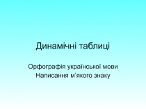 Презентація з української мови. Вживання м'якого знака . Динамічні таблиці.