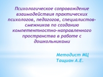 Презентация Психологическое сопровождение взаимодействия практических психологов, педагогов, специалистов-смежников по созданию компетентностно-направленного пространства в работе с дошкольниками