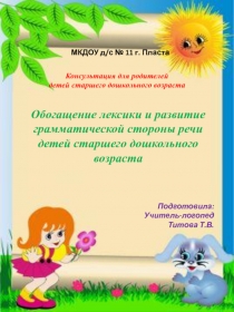 Обогащение лексики и грамматической стороны речи детей старшего дошкольного возраста