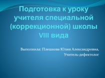 Презентация Подготовка к уроку учителя специальной (коррекционной) школы VIII вида