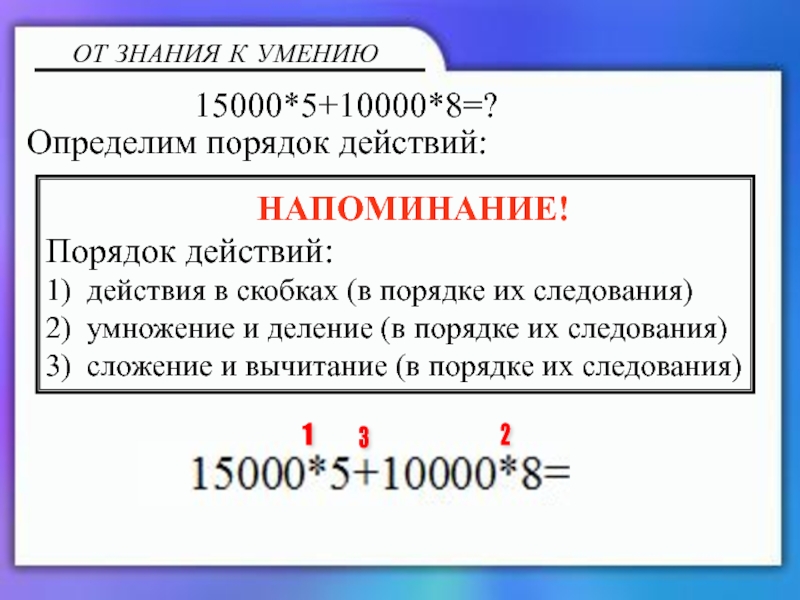 Калькулятор и блокнот Определим порядок действий: Определим порядок действий: