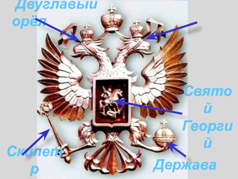 Презентация РОССИЯ – МОЯ РОДИНА, Я ГОРЖУСЬ ЕЮ! Скипетр Двуглавый орёлСвятой ГеоргийДержава Скипетр Двуглавый орёлСвятой
