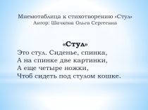 Мнемотаблица к стихотворению Стул