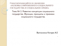 Развитие концепции социального государства. Функции, принципы и признаки социального государства.