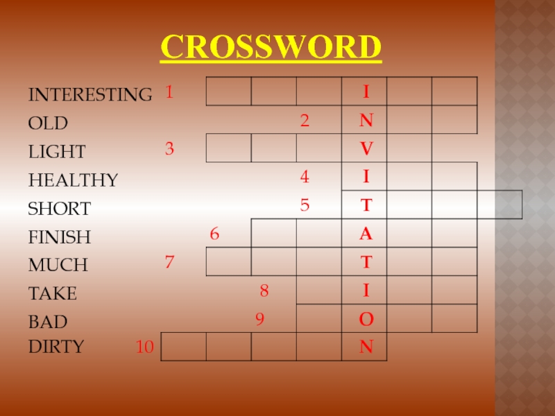 Презентация по английскому языку на тему Invitation (6 класс ) CROSSWORD CROSSWORD