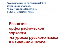 Презентация к выступлению на ГМО на тему Развитие орфографической зоркости на уроках русского языка