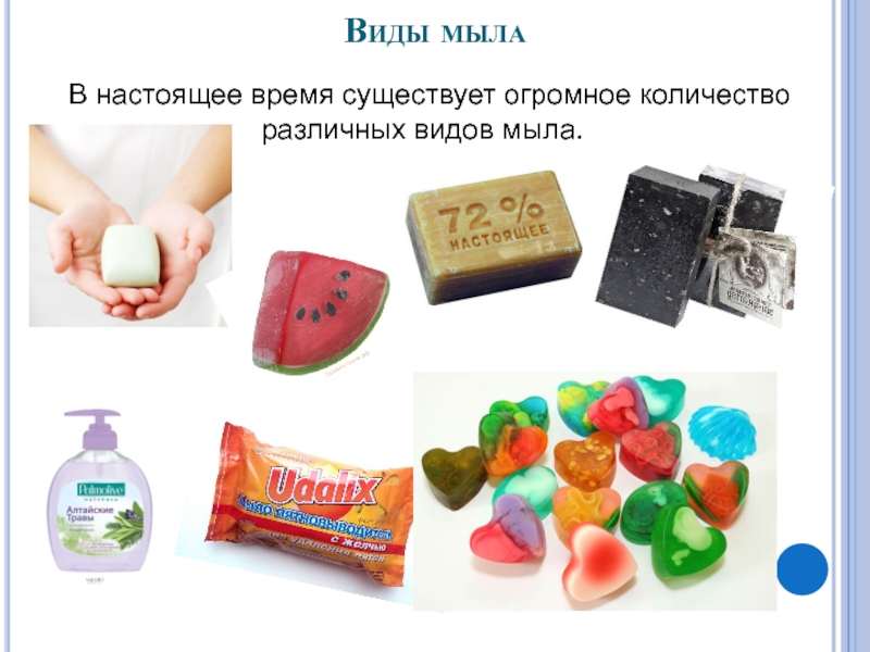 Презентация по химии Жидкое мыло своими руками Виды мыла В настоящее время существует огромное количество различных видов мыла. Виды мыла В настоящее время существует огромное количество различных видов мыла.