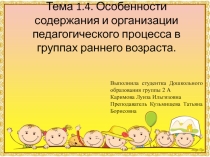 Особенности содержания и организации педагогического процесса в группах раннего возраста.