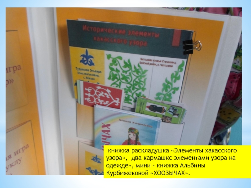 Лэпбук Хакасские народные орнаменты книжка раскладушка «Элементы хакасского узора», два кармашкс элементами узора на книжка раскладушка «Элементы хакасского узора», два кармашкс элементами узора на одежде», мини - книжка Альбины Курбижековой