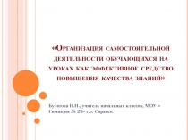 Презентация . Выступление на тему Самостоятельная работа на уроке