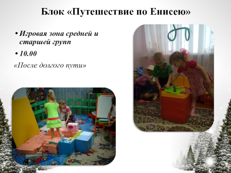Презентация по технологии Час свободной игры Блок «Путешествие по Енисею»Игровая зона средней и старшей групп10.00«После долгого пути» Блок «Путешествие по Енисею»Игровая зона средней и старшей групп10.00«После долгого пути»
