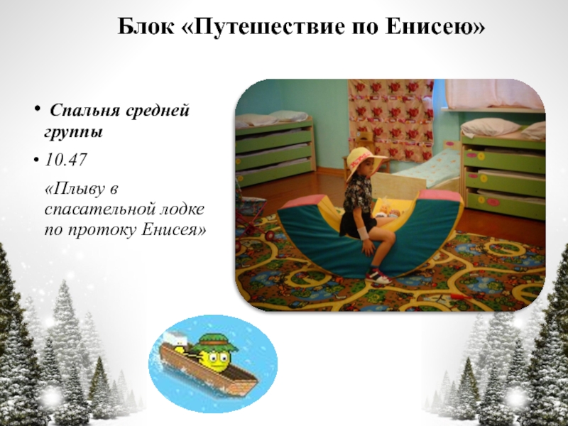 Презентация по технологии Час свободной игры Блок «Путешествие по Енисею» Спальня средней группы10.47 «Плыву в спасательной лодке по протоку Енисея» Блок «Путешествие по Енисею» Спальня средней группы10.47 «Плыву в спасательной лодке по протоку Енисея»