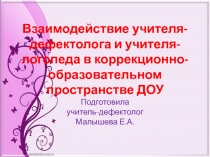 Взаимодействие учителя-дефектолога и учителя- логопеда в коррекционно-образовательном пространстве ДОУ
