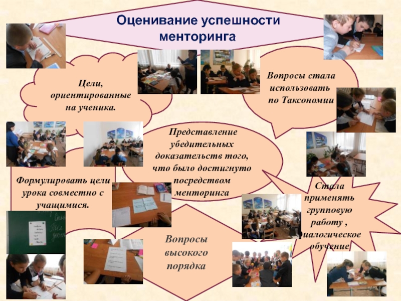 Процесс менторинга как процесс инновационного подхода в преподавании и обучении. Оценивание успешности менторинга Представление убедительных доказательств того, что было Оценивание успешности менторинга Представление убедительных доказательств того, что было достигнуто посредством менторингаЦели, ориентированные на