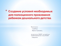 Создание условий необходимых для полноценного проживания ребенком дошкольного детства.