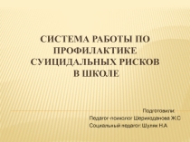 : СИСТЕМА РАБОТЫ ПО ПРОФИЛАКТИКЕ СУИЦИДАЛЬНЫХ РИСКОВ В ШКОЛЕ
