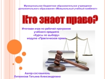 Мультимедийная презентация к итоговой игре по рабочей программе учебного предмета Курсы по выбору модулю Практическое право