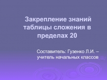 Презентация по математике на тему. Закрепление знаний таблицы сложения в пределах 20.