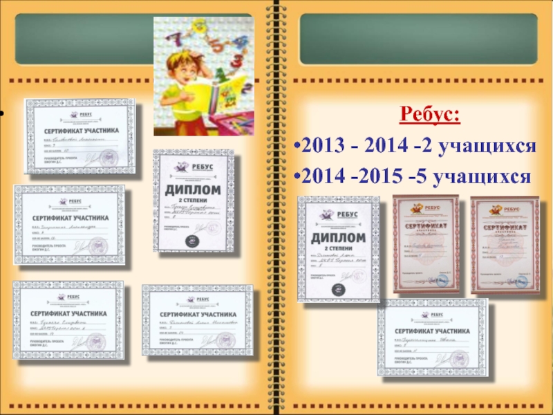 Методическое портфолио Головковой С. А. Ребус:2013 - 2014 -2 учащихся2014 -2015 -5 учащихся Ребус:2013 - 2014 -2 учащихся2014 -2015 -5 учащихся
