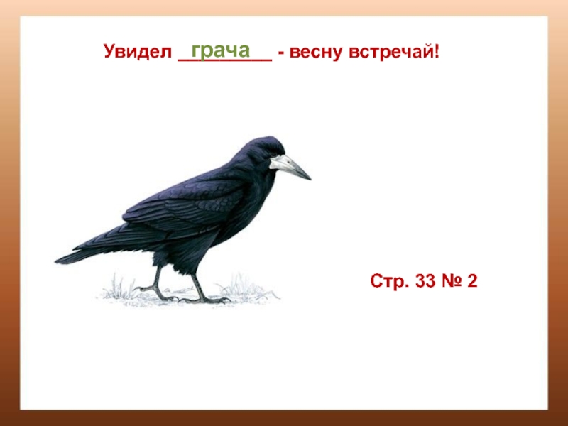 Презентация к конспекту урока математики в 3 классе по теме Что узнали. Чему научились. Деление с остатком Увидел _________ - весну встречай! грачаСтр. 33 № 2 Увидел _________ - весну встречай! грачаСтр. 33 № 2