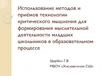 Использование методов и приёмов критического мышления для формирования мыслительной деятельности младших школьников в процессе обучения