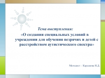 Создание специальных условий в учреждении для обучения незрячих и детей с расстройствами аутисического спектра