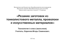 Презентация по технологии на тему Резание заготовок из тонколистового металла и проволоки (5 класс, мальчики).