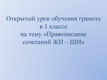 Презентация по русскому языку (обучение грамоте) на тему Правописание сочетаний ЖИ -ШИ