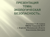 Презентация по экологии. Экологическая безопасность