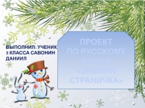 Проект по русскому языку ученика 3 класса Зимняя страничка