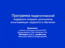 Презентация к программе педагогической поддержки младших школьников, испытывающих трудности