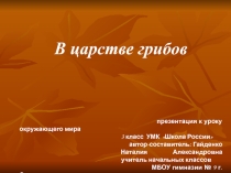Презентация по окружающему миру на тему В царстве грибов