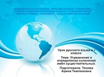 Презентация по русскому языку на тему Упражнение в определении склонений имён существительных (4 класс)