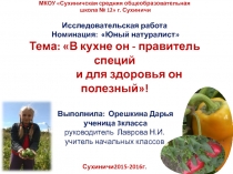 Исследовательская работа В кухне он - правитель специй и для здоровья он полезный.