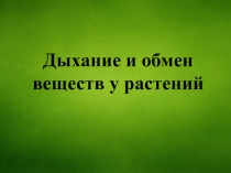 Презентация Дыхание и обмен веществ у растений