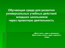 Презентация по теме Обучающая среда для развития универсальных учебных действий младших школьников через проектную деятельность