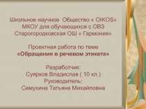 Презентация по русскому языку на тему Обращения в речевом этикете (10 класс)