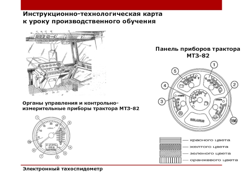 Методическая разработка занятия по производственному обучению по теме: Органы управления и контрольно-измерительные приборы трактора МТЗ-82 с применением индивидуального и дифференцированного подходов обучения Инструкционно-технологическая картак уроку производственного обученияЭлектронный тахоспидометрПанель приборов трактора МТЗ-82Органы управления и контрольно-измерительные приборы трактора МТЗ-82 Инструкционно-технологическая картак уроку производственного обученияЭлектронный тахоспидометрПанель приборов трактора МТЗ-82Органы управления и контрольно-измерительные приборы трактора МТЗ-82