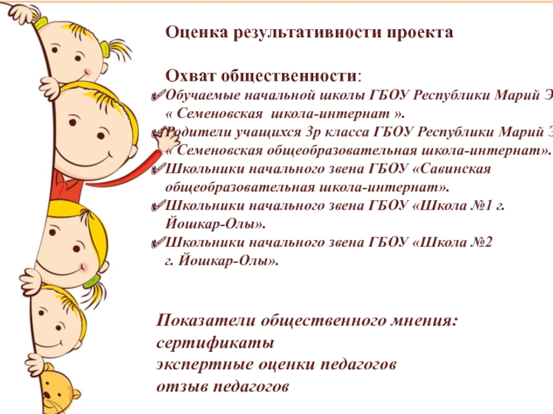 Творческий проект Театр и мы Оценка результативности проектаОхват общественности: Обучаемые начальной школы ГБОУ Республики Марий Эл« Оценка результативности проектаОхват общественности: Обучаемые начальной школы ГБОУ Республики Марий Эл« Семеновская школа-интернат ».Родители учащихся 3р класса